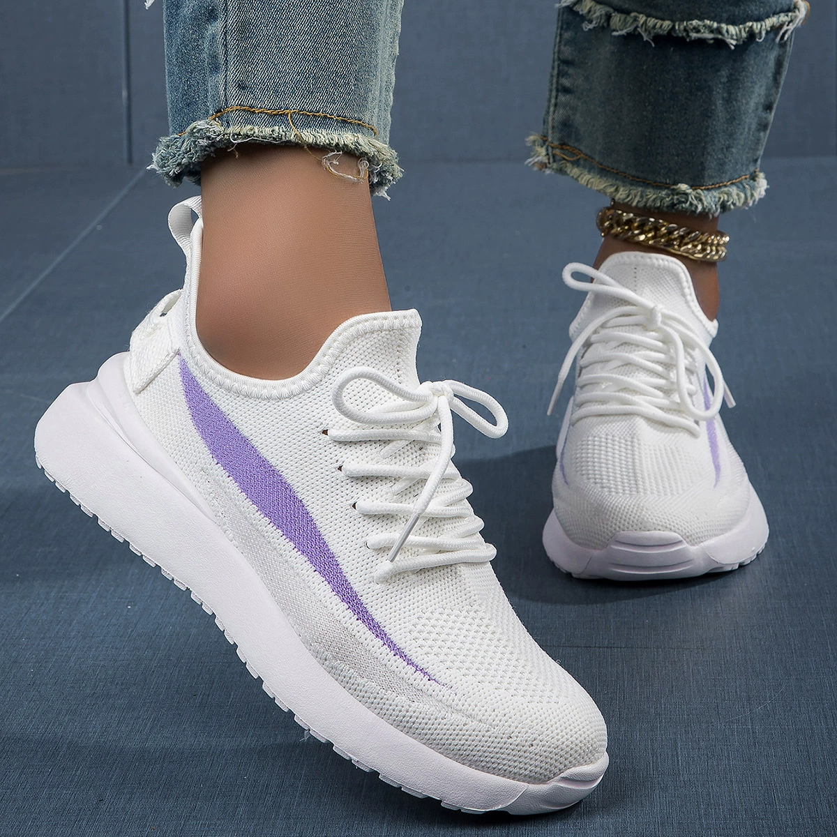 2025 весна и лето новые летающие женские ножки спортивная обувь трансграничный большой размер повседневная сетка дышащая беговая обувь