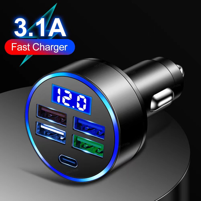 4USB Digital Display car charger with Voltage Inspection car charger One to Five Multi-port car charger Wholesale