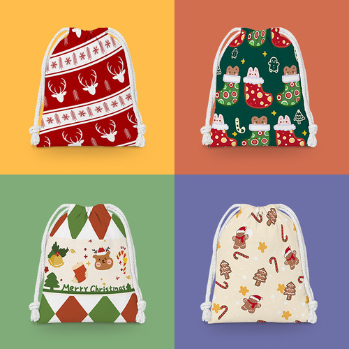 Christmas ornament small cloth bag cross-border gift Christmas gift bag bundle pocket drawstring bag miscellaneous storage bag portable
