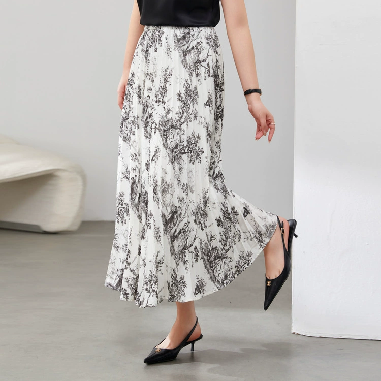 [Пасторальный свежий принт с плиссированной юбкой] Fresh Show большой размер женский толстый mm2025 весенний новый