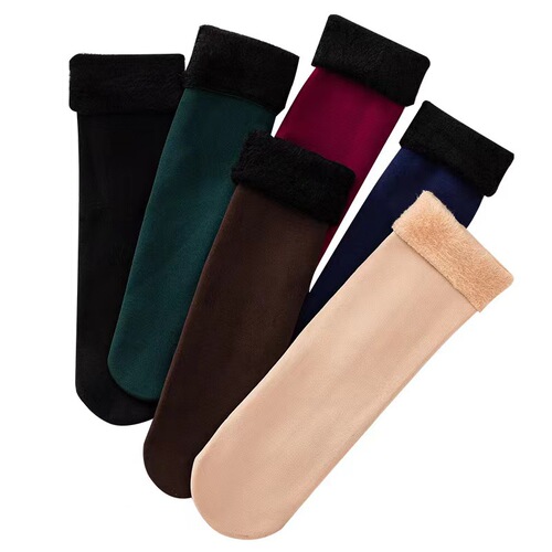Autumn and winter solid color versatile plus velvet thickening snow socks straight cuffed warm anti-slip mid-length cold-resistant home floor socks