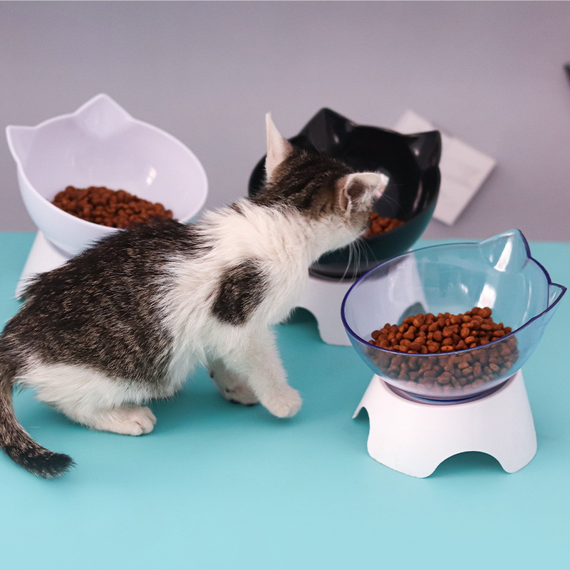 Cuello inclinado transfronterizo para gatos cuenco para perros cuenco para gatos cuenco de plástico doble cuenco para gatos cuenco para perros cuenco de agua cuenco para mascotas al por mayor