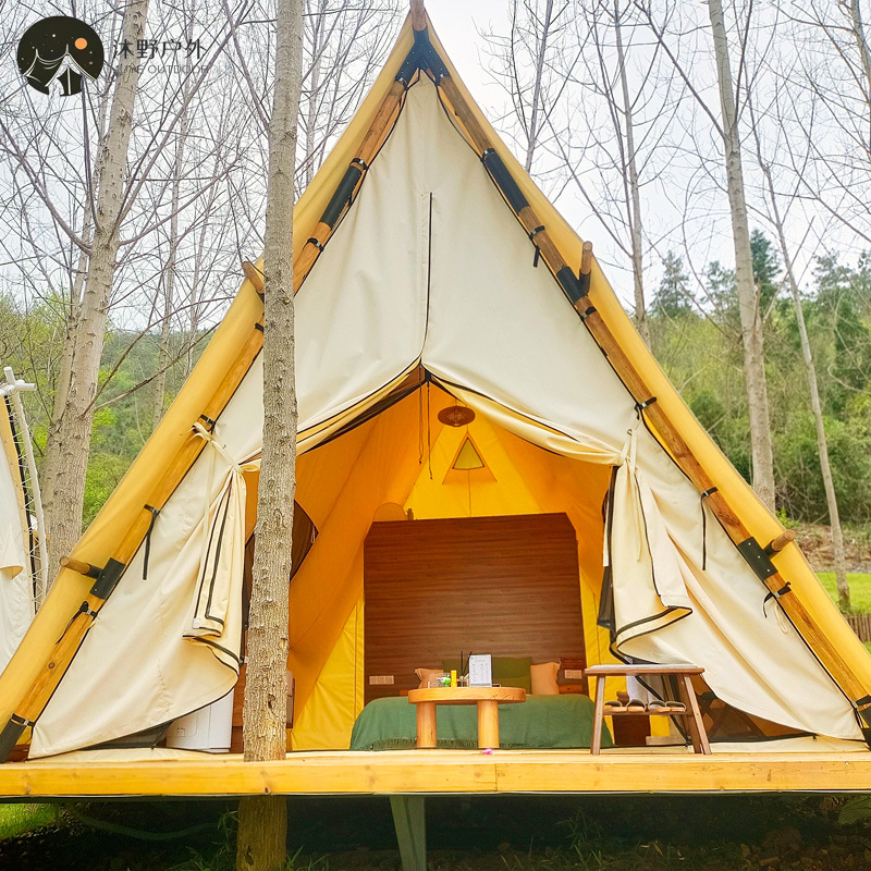 Muye al aire libre de lujo ligero campamento alojamiento triángulo tienda de campaña de viaje camping base de madera estructura Hotel Carpa