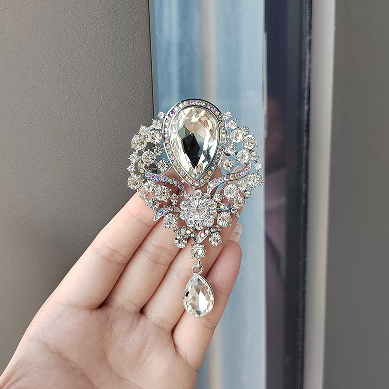 Retro popular gran gota de cristal colgante broche temperamento exagerado diamante broche accesorios joyas de ropa mujer image 3