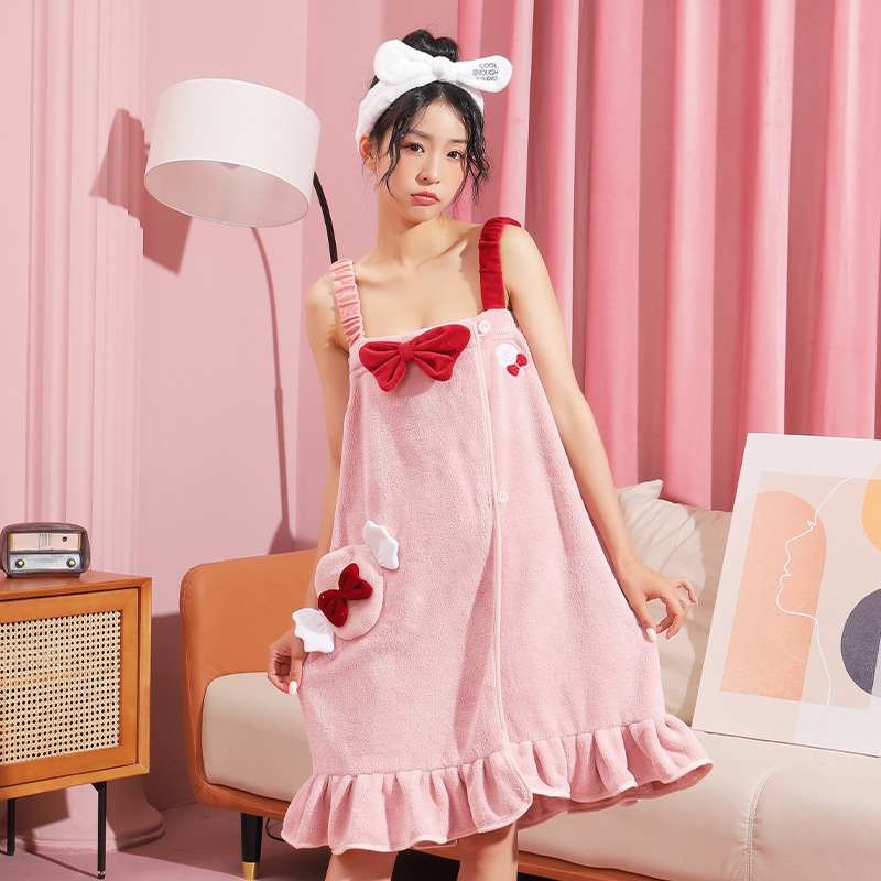 25년 신형 여성용 목욕 스커트, 성인용 목욕 가운, 산호 벨벳 만화 흡수 속건 목욕 가운, 귀여운 목욕 스커트