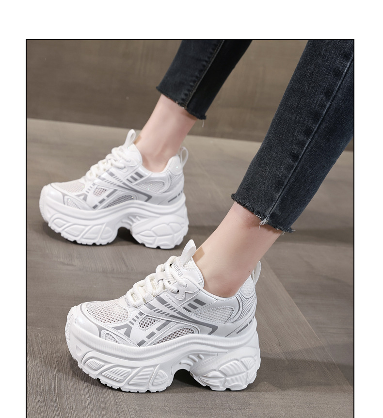 Giày sneaker nữ chunky đế dày lưới thoáng khí tăng chiều cao — Màu trắng chi tiết 12