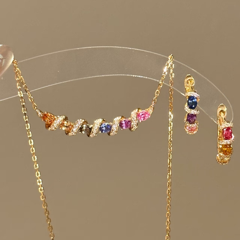 24K Gold-Plated Color-Preserving Rainbow Dopamine Sparkling Diamond Smile Necklace, Fashionable Light Luxury Ins Style Clavicle Chain 24K Gold-Plated Color-Preserving Rainbow Dopamine Sparkling Diamond Smile Necklace, Fashionable Light Luxury Ins Style Clavicle Chain