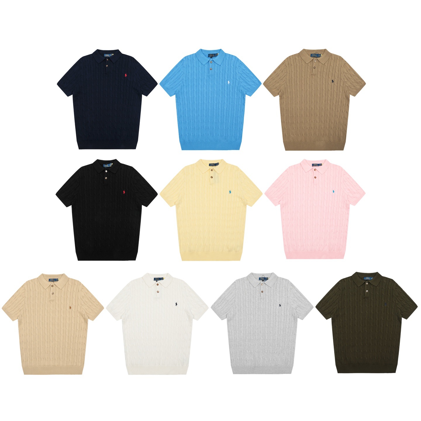 스캔 가능한 QR코드가 있는 RL 랄프 로렌 포니 로고 자수 POLO 반팔 니트 스웨터, 트위스트 라펠 심플 티셔츠(남녀공용)