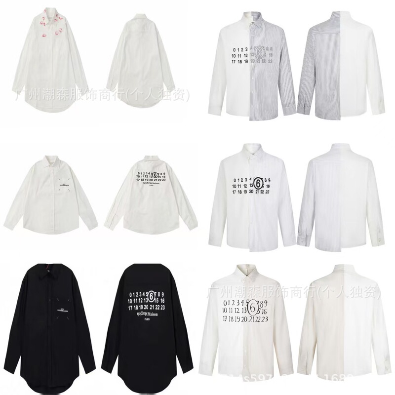 European and American Trendy Brand Maison Margiela Mm6 Loose Letter Men's and Women's Printed Long-Sleeved Shirt Export