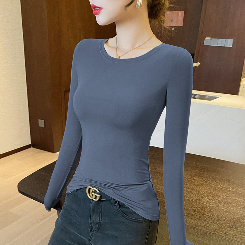 黒の長袖Tシャツレディース薄手白ボトムシャツレディースインナー2025春秋新作トップス|undefined