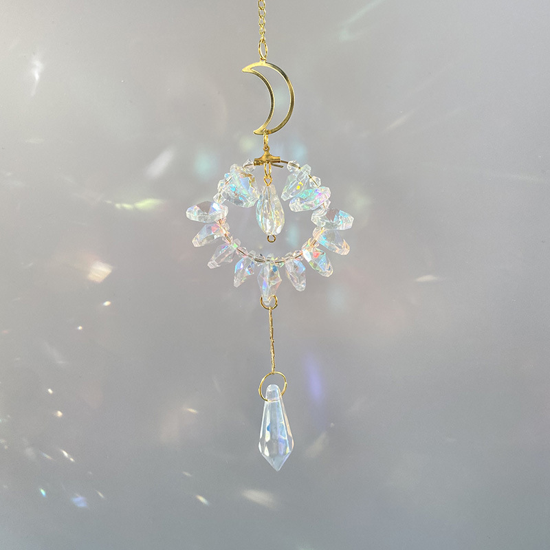 62g Weight Dreamcatcher Home Textiles & Decor Type 1 Piece Quantity Indoor Occasion Crystal Material Circle, Moon Pattern Romantic, Simple Style Style Romantic Simple Style Circle Moon Crystal Dreamcatcher Wall Art 7