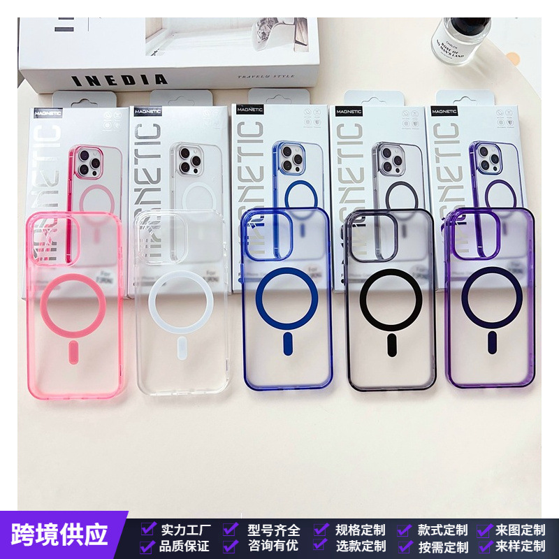 For iPhone16 transparent magnetic mobile phone case MagSafe Apple 13/14 acrylic 17 anti-fall shell wholesale