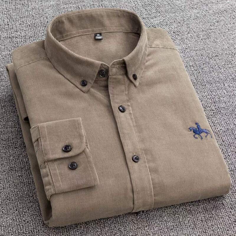 Spring and Autumn Cotton Corduroy Shirt Men's Long Sleeve Business Casual Cotton Corduroy Vintage Base Shirt Men's Clothing
