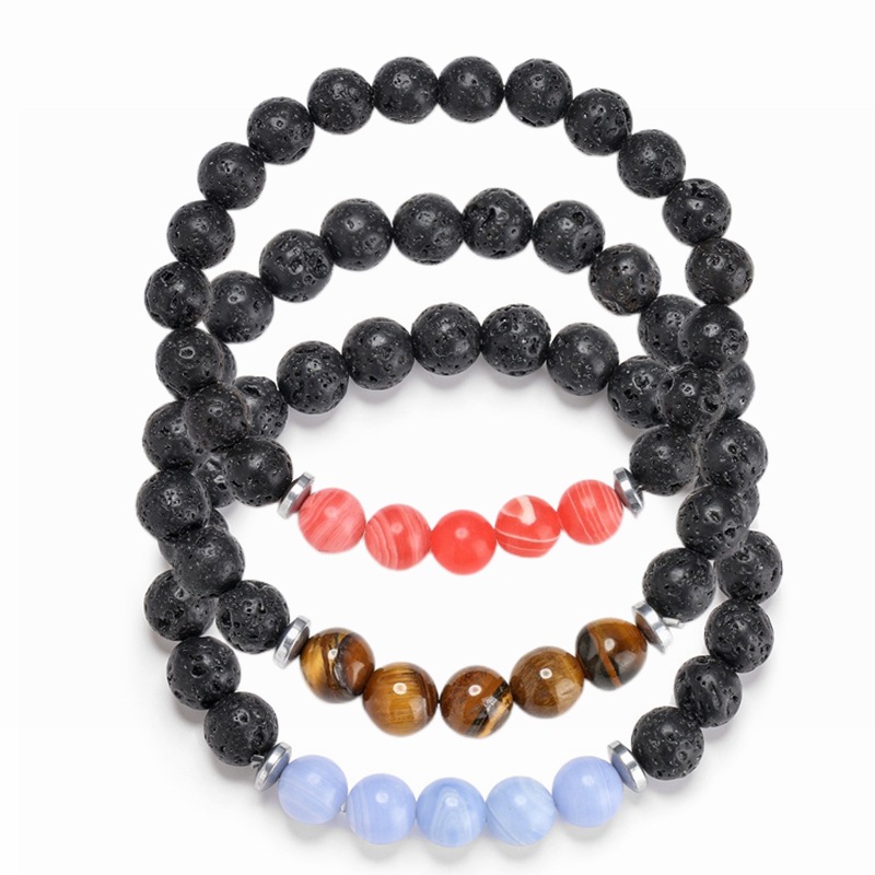 Europa y América transfronteriza natural Ojo de Tigre ágata piedra pulsera tejida hombres tejida imán negro ajustable pulsera de cuentas