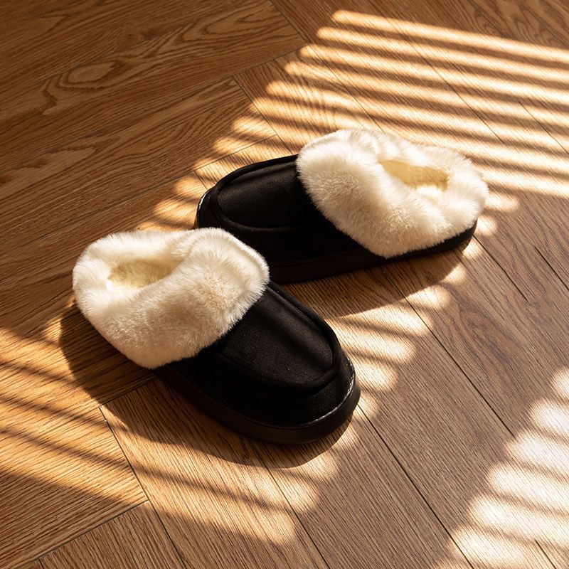 2026 Autumn/Winter New Men's Cotton, Simple Thick-Soled Non-Slip Warm Fleece-Lined Slippers_voghion.com