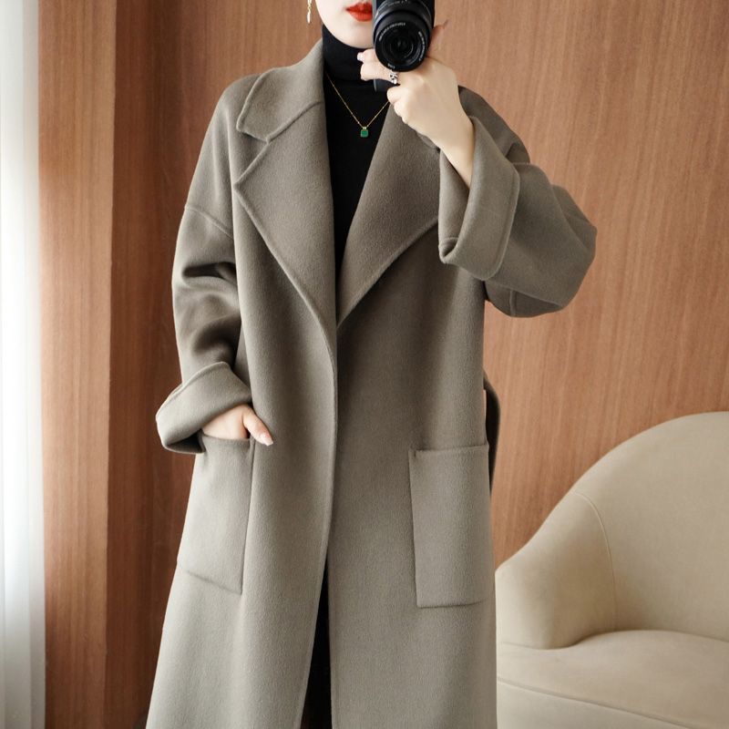 Wool Double-Sided Woolen Wool Outwear Women's Mid-Length Woolen Winter High-End Slim French Korean Style Hepburn Style Outwear