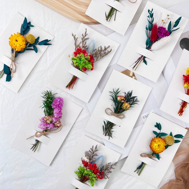 Сухая цветочная поздравительная открытка праздничный подарок рождественское благословение спасибо подарок односторонняя квадратная белая карта ручной работы оптом