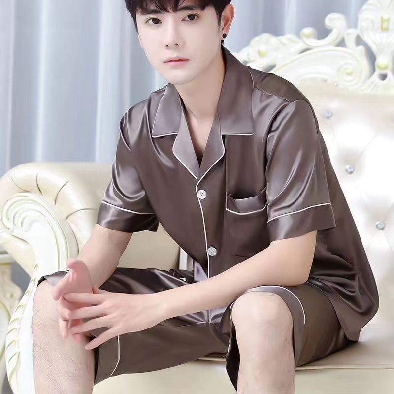 Men's Pajamas Ice Silk Summer Shorts Thin Imitation Short-Sleeved Large Size Home Clothes Silk Loose Suit Summer