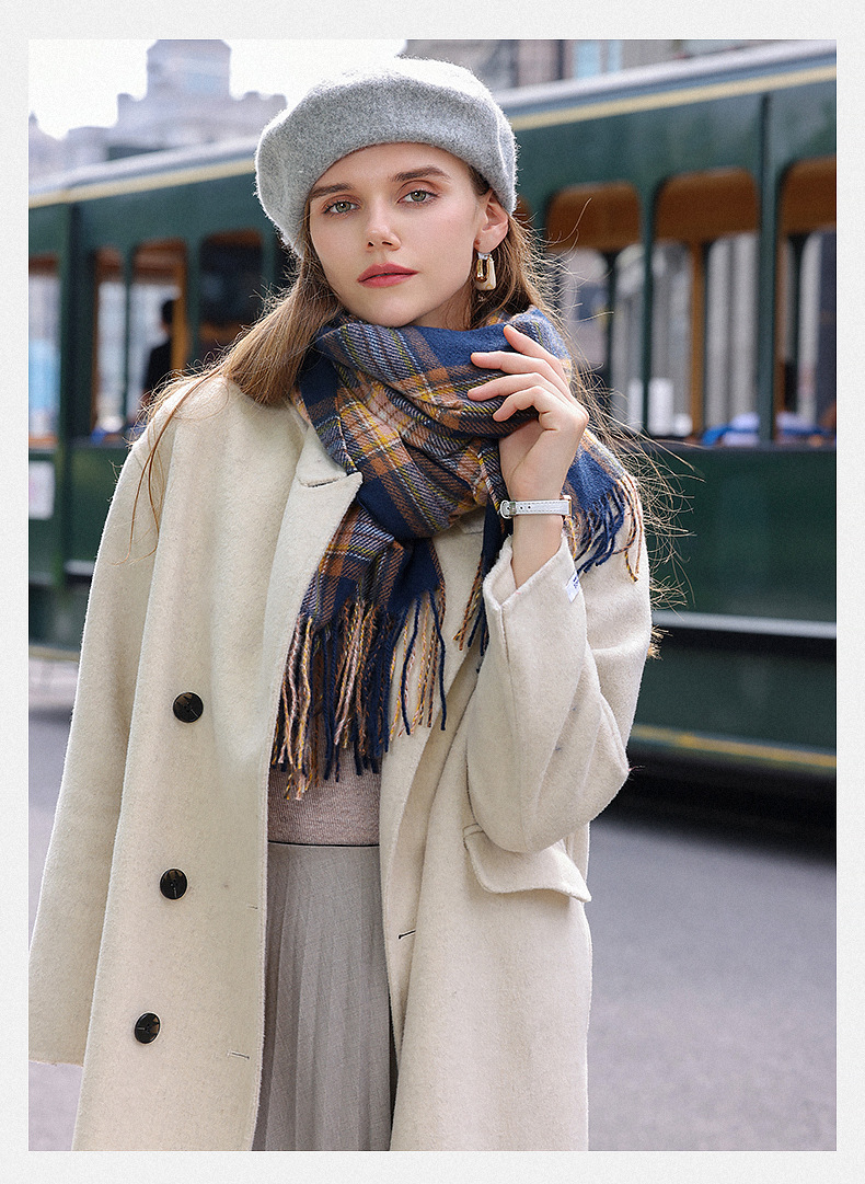 Korean Style Contrast Color Check Retro Artificial Cashmere Scarf Women's Winter Neck Warmer Warm All-matching Fashion Ins Factory Wholesale display picture 1