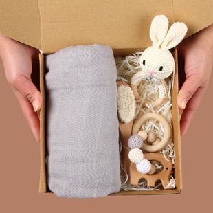 Cross-border Baby Gift Box Newborn Birth Rattle suit Bite Animal Rattle Toy Baby Pacifier Chain