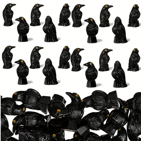 Cross-Border Creative Halloween Decorations Black Tilted-Head Crow DIY Resin Crafts Festive Ornaments Small Ornaments