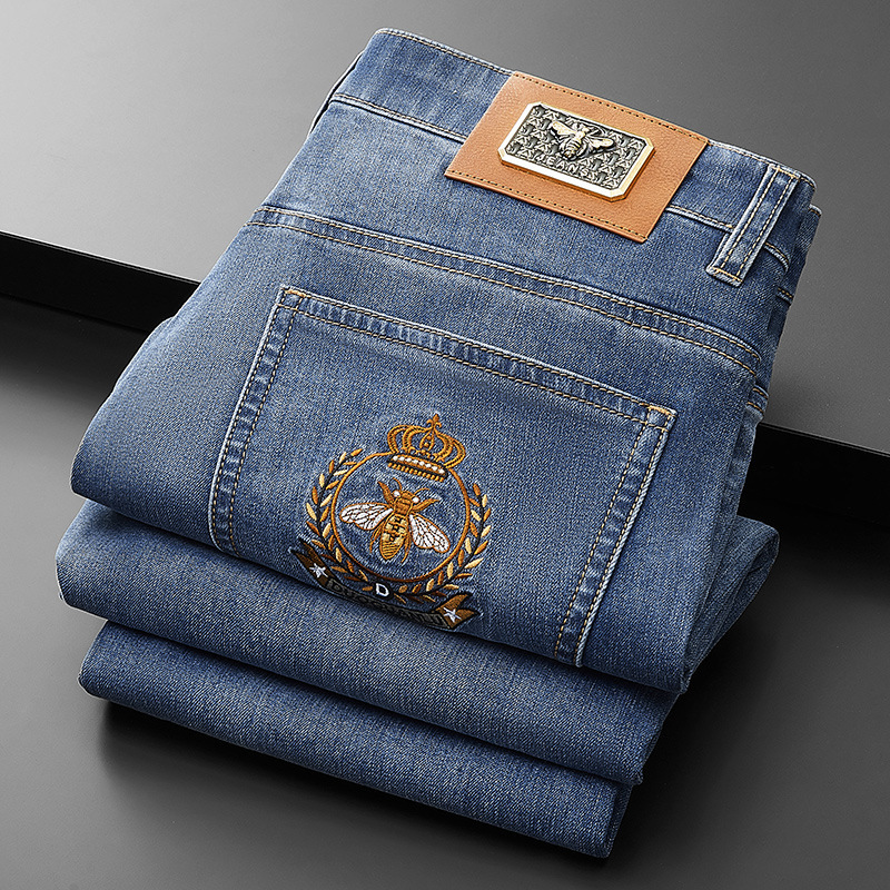 【European Station】Summer Acetate Linen Jeans for Men European Fashion Bee Embroidery Wholesale from Manufacturer 【European Station】Summer Acetate Linen Jeans for Men European Fashion Bee Embroidery Wholesale from Manufacturer
