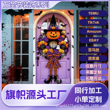 跨境万圣节门盖旗南瓜花圈图案鬼节装饰道具挂件门框背景布定制