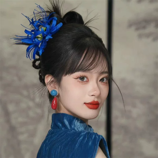 Bianhua Artificial Flower Hairpin Side Clip Side Back Head Retro Exquisite High-end New Year Bride Hair Accessories