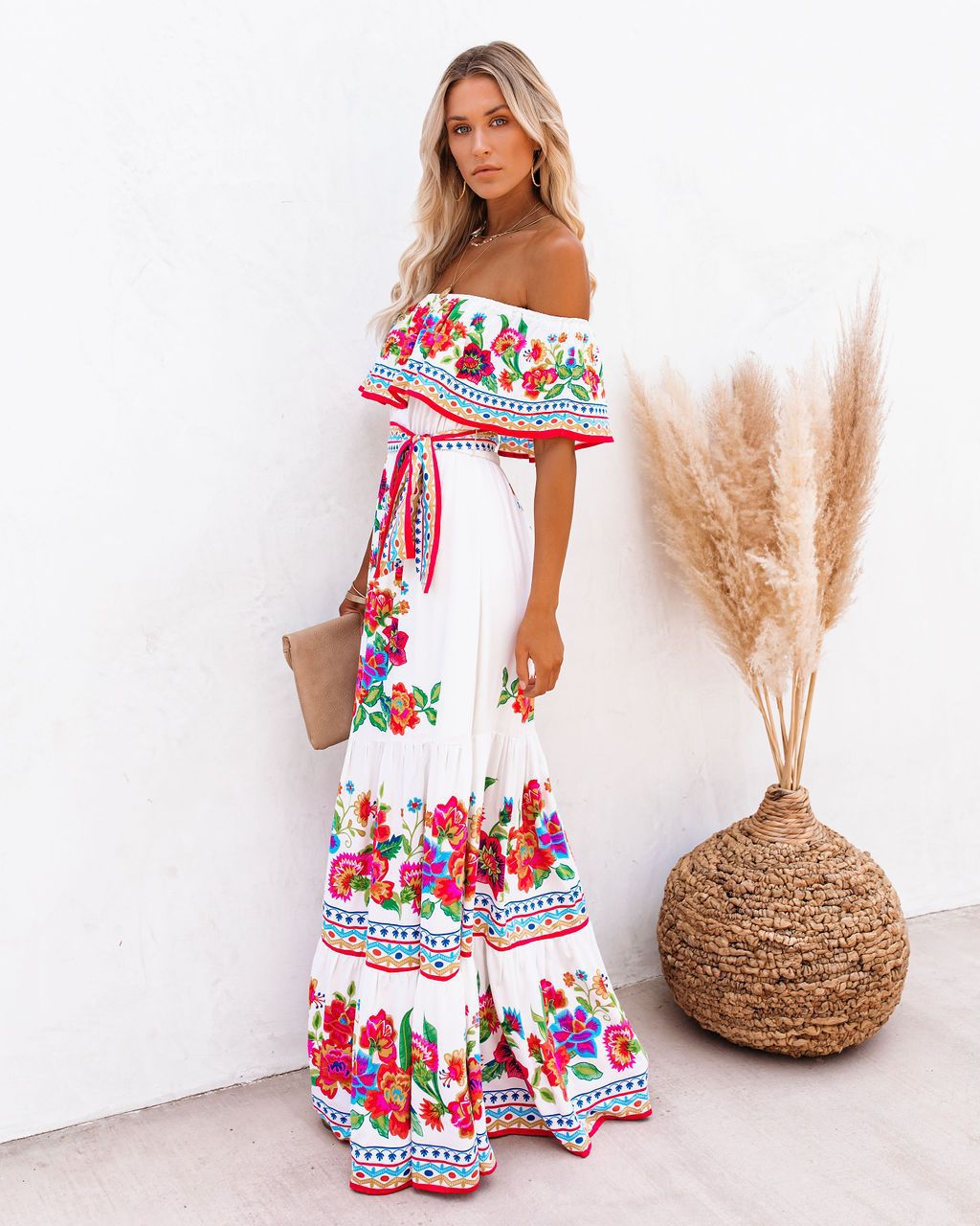 Women's Swing Dress Vintage Style Off Shoulder Printing Short Sleeve Flower Maxi Long Dress Daily Party display picture 6