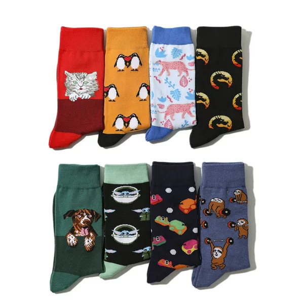 Wholesale Men's European and American Mid-Calf Socks Cotton Long Tube Men's Socks Women's Fruit Animal Cross-Border Cartoon Socks Sports Anime Socks