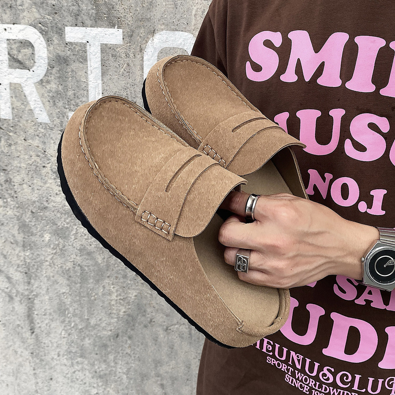 Retro-style thick-soled casual closed-toe slippers, Birkenstock shoes, men's slip-on loafers, versatile men's shoes 2555-2