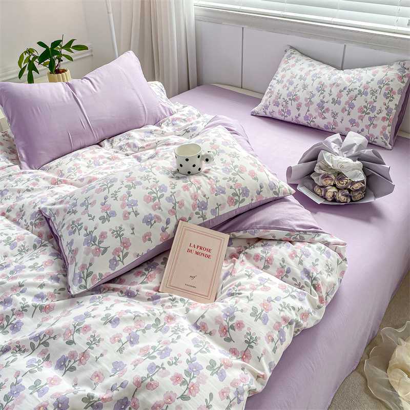 Nantong Home Textiles Bedding 2025 Live Broadcast Hot-Selling Washed Cotton Double-Layer Gauze Four-Piece Set American Floral Simple Wholesale