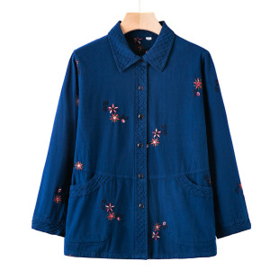 Middle-aged and elderly autumn cotton shirt women's mother long sleeve autumn coat old man's grandmother cotton top