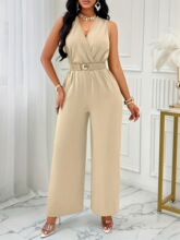 U 15064 Summer Deep V Neck Jumpsuit ��V�I�B�wѝ