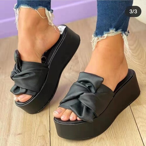 Women's Waterproof Thick Sole Butterfly Knot One-Piece Sandals for Outdoor Wear, Wide Size Slope Heel Beach Slippers Amazon