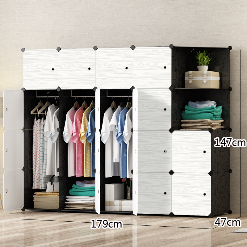 armario simple de madera sólida armario de combinación de almacenamiento de tela de plástico marco de acero almacenamiento simple, moderno y económico