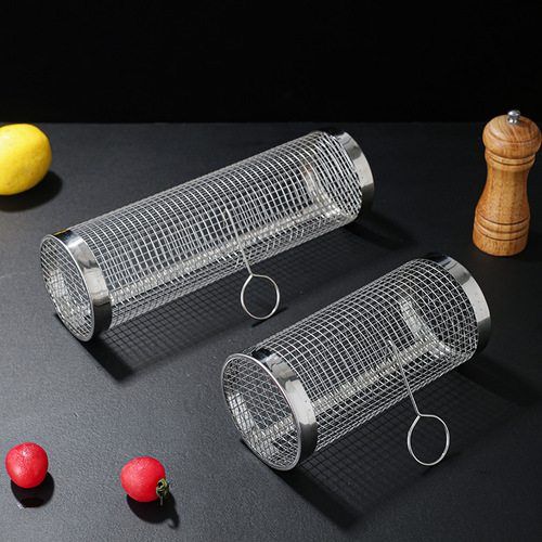 Cross-border 304 stainless steel barbecue basket outdoor BBQ barbecue smoker portable barbecue rotating drum net basket
