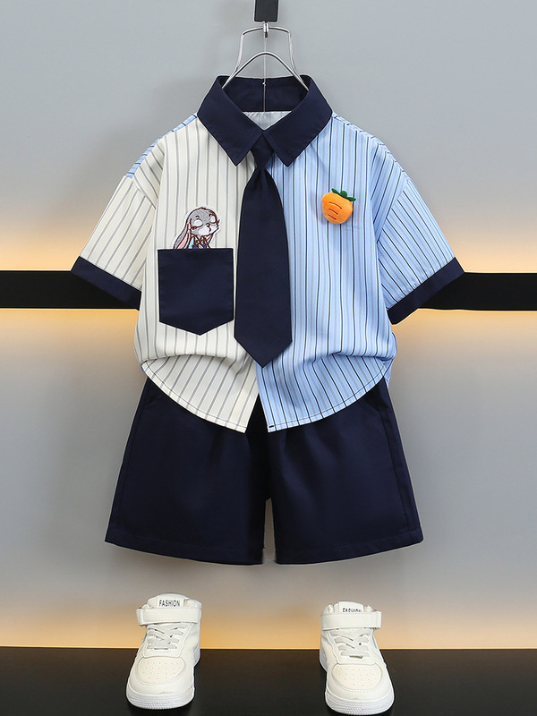 男童夏装卡通套装2025新款儿童夏季薄款韩系两件套男孩学院风衣服|undefined