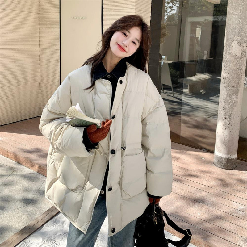 牛仔拼接假两件羽绒服女冬2025新款学院风休闲文艺森系面包服爆款