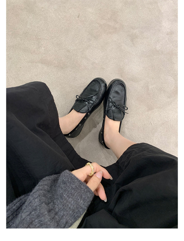 现货版~2025新款英伦风蝴蝶结舒适豆豆鞋一脚蹬乐福鞋皮鞋女单鞋|undefined