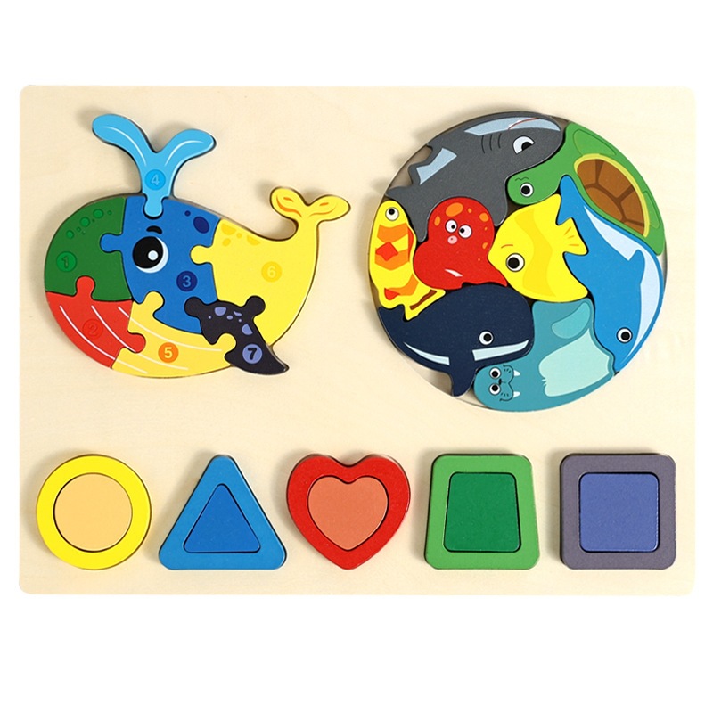 CPC transfronterizo 3 - en - 1 puzzle tridimensional para niños educación temprana forma geométrica cognición animal puzzle juguete de madera