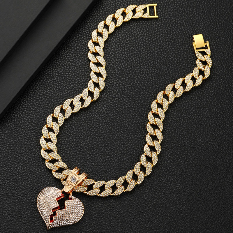 Cuban Chain Herz Halskette Mit Strass Für Damen_voghion.com