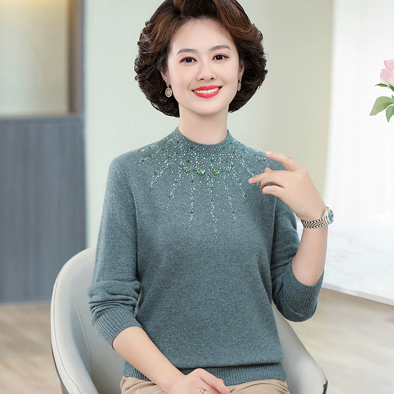 Свитер Mother 100 из чистой шерсти, женский свободный свитер в западном стиле для среднего и пожилого возраста, осенне-зимний свитер с высоким воротом, кашемировый свитер для бабушки