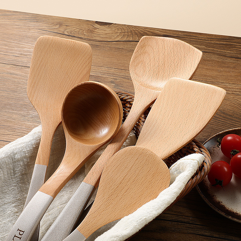 pala de madera no pegajosa para cocinas de verduras de madura de hayaja, conjunto de utensilios de cocina de verduras de madura doméstica, mango largo para platos de verduras de madura de madura de hayaja