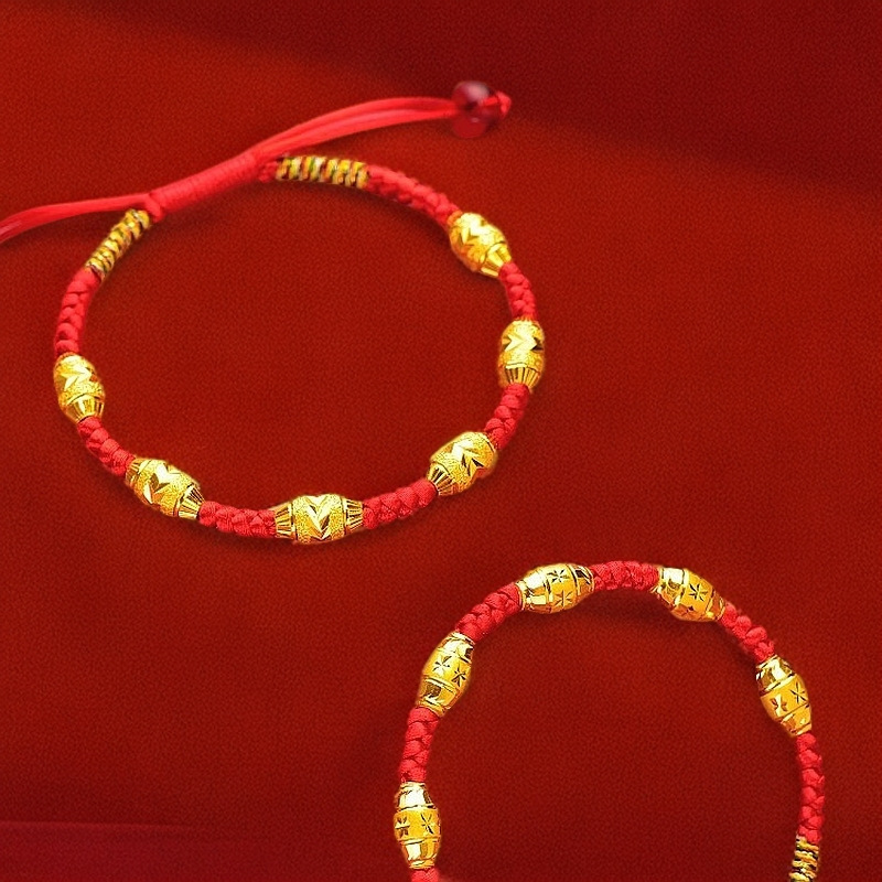 Sandy Gold Jewelry Transfer Beads Women's Bracelet Red Rope Woven Bracelet Golden Beads Red Rope Bracelet
