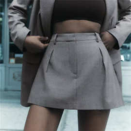 外贸2022秋季欧美风zaura女装低腰西裤纯色通勤休闲西装短裤百搭