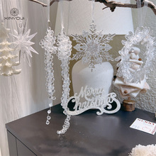 跨境  圣诞冰晶雪花片挂件圣诞树花环冰凌星星装饰亚克力亮片挂饰