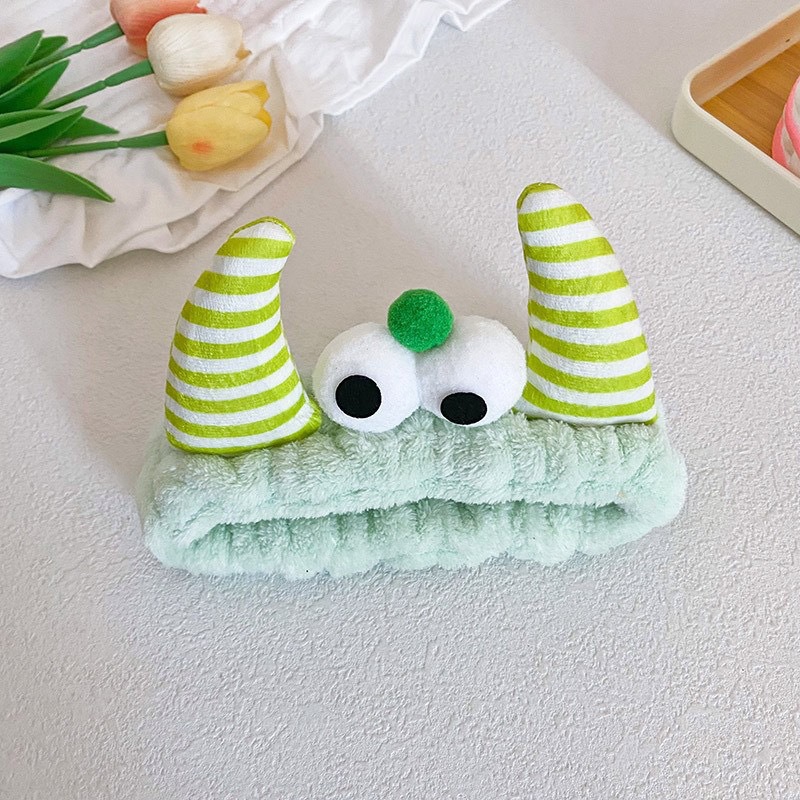 Caricatura verde rana correa de cabello mujer nuevo lindo gran ojo correa de cabello lavar la cara correa de cabello máscara de Navidad tocado