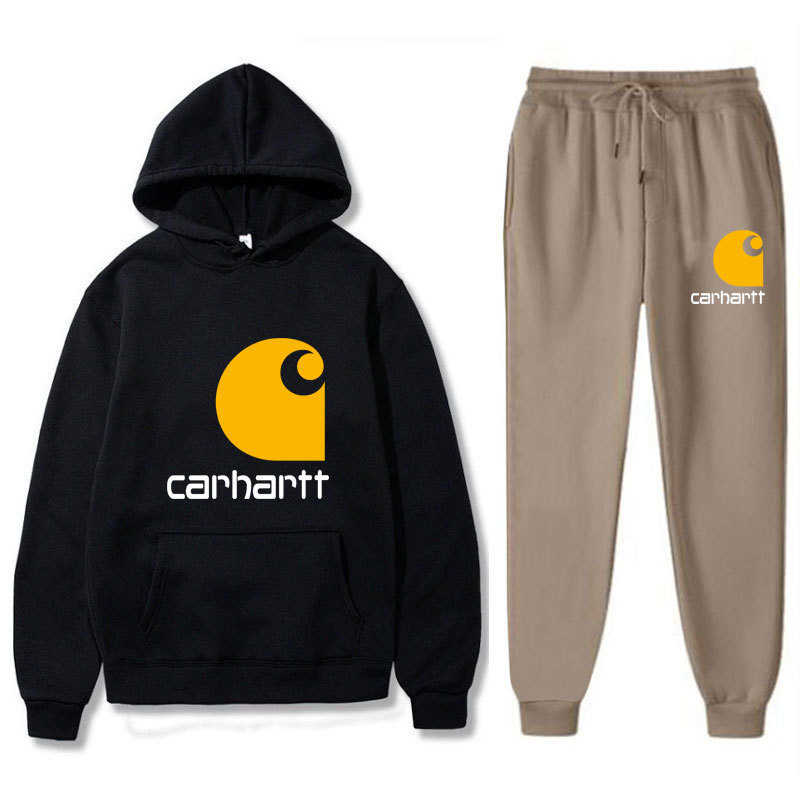 Men's and Women's Casual Sports Suit Carhartt Classic Letter Printed Threaded Hem Hooded Sweatshirt Suit