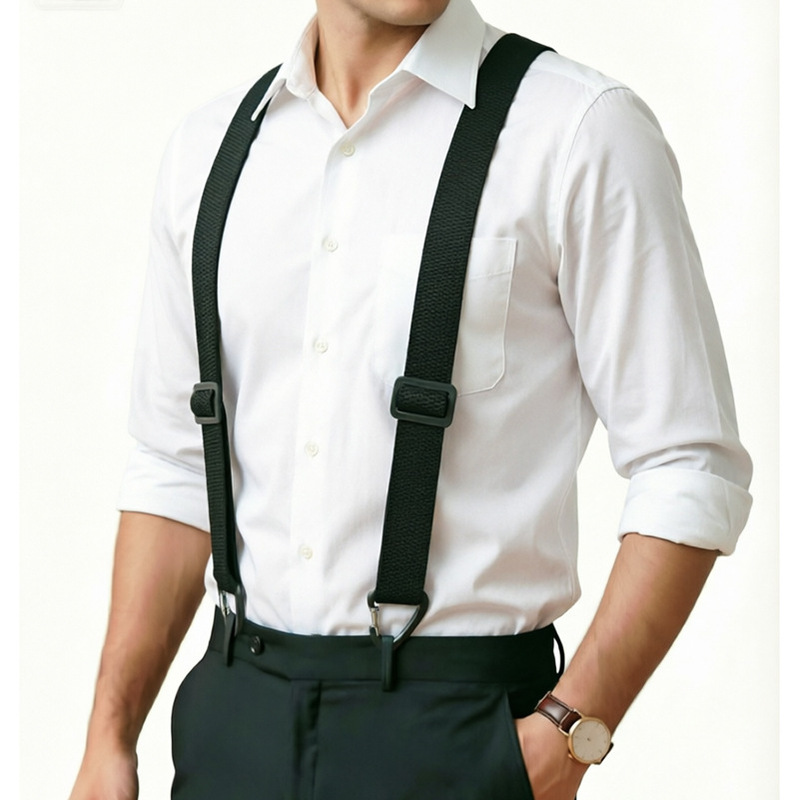 Men's Black Elastic Suspenders with Anti-Slip Y-Shaped Clips for Dress Pants, Shirts, and Suits, Adult Men's Style Men's Black Elastic Suspenders with Anti-Slip Y-Shaped Clips for Dress Pants, Shirts, and Suits, Adult Men's Style